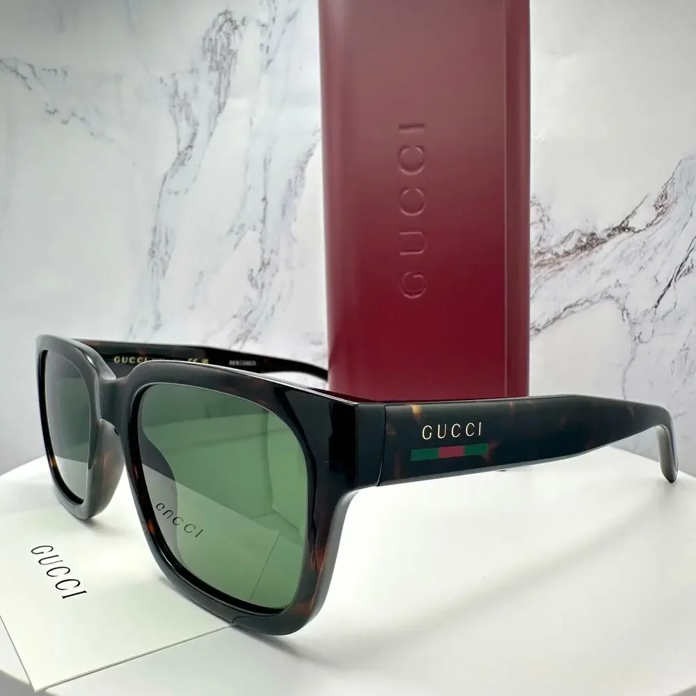 New GUCCI Sunglasses Brown Gold Red Green Web 55-20-145 mm Mens Square Gucci - Picture 9 of 16